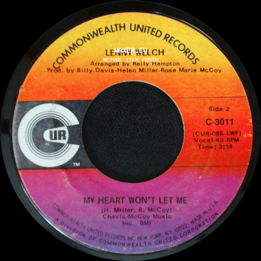 Lenny Welch - To Be Loved / Glory Of Love / My Heart Won't Let Me side B