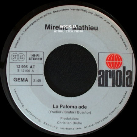 Mireille Mathieu - La Paloma Ade / Mein Letzter Tanz side A
