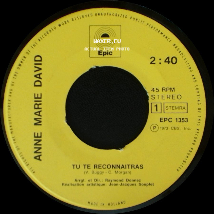 Anne Marie David - Au Bout Du Monde / Tu Te Reconnaitras side B