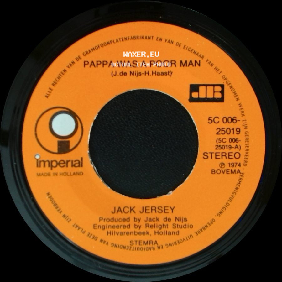 Jack Jersey - No Regrets / Pappa Was A Poor Man side B