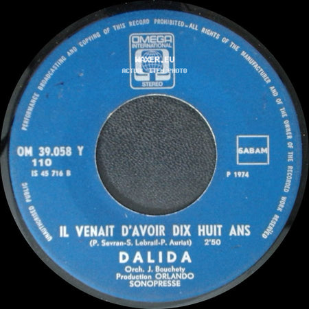 Dalida - Gigi L'amoroso "Gigi L'amour" / Il Venait D'avoir Dix Huit Ans side B