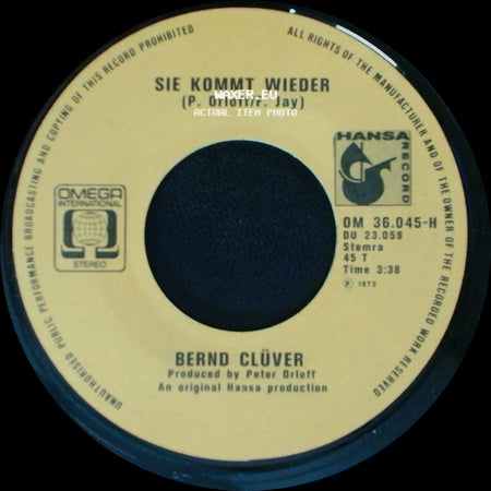 Bernd Clüver - Sie Kommt Wieder / Der Junge Mit Der Mundharmonika side A
