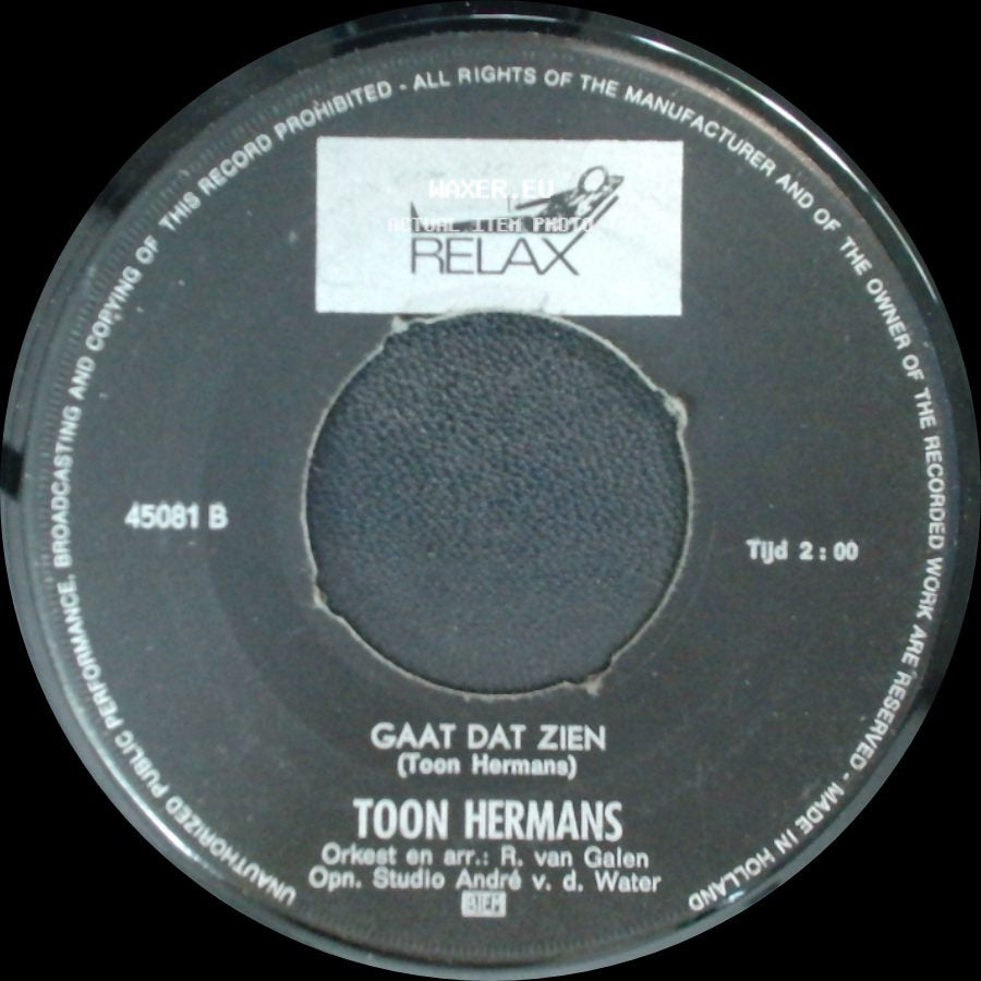 Toon Hermans - Mien, Waar Is Mijn Feestneus / Gaat Dat Zien side B