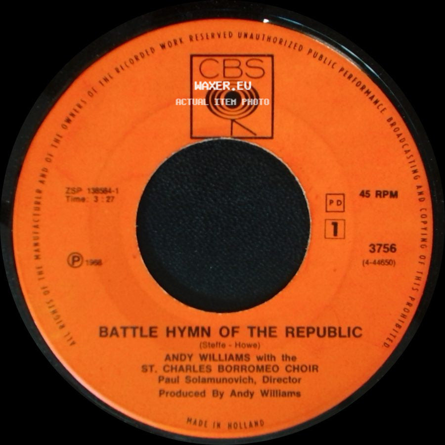 Andy Williams With The St. Charles Borromeo Choir - Battle Hymn Of The Republic / Ave Maria side A