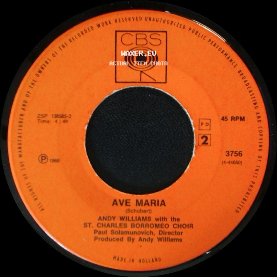 Andy Williams With The St. Charles Borromeo Choir - Battle Hymn Of The Republic / Ave Maria side B