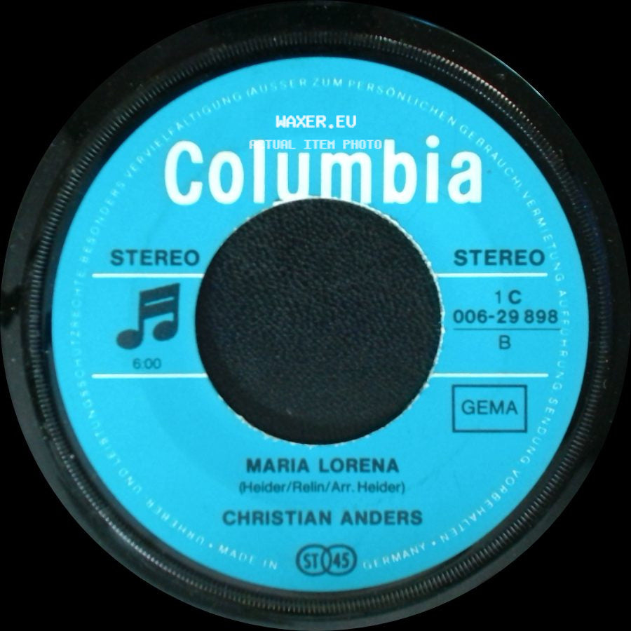 Christian Anders - Das Schönste Mädchen, Das Es Gibt / Maria Lorena side B