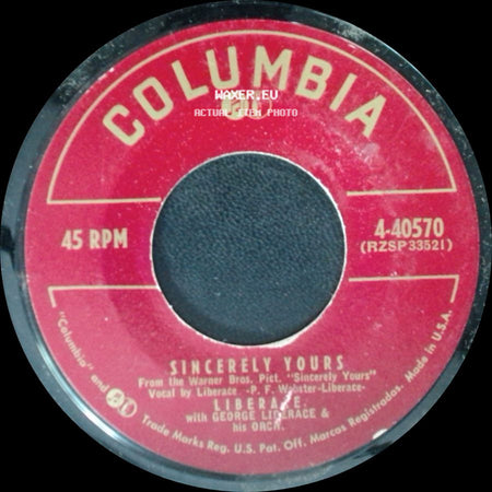 Liberace / Liberace With George Liberace & His Orch. - Sincerely Yours / Under Paris Skies (Sous Le Ciel De Paris) side A