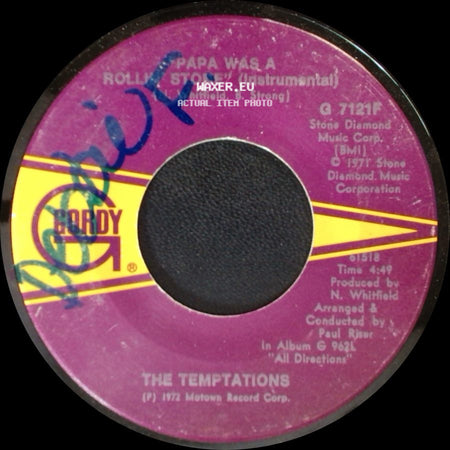 The Temptations - Papa Was A Rollin' Stone / Papa Was A Rolling Stone (Instrumental) side B