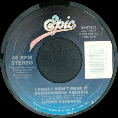 Luther Vandross - I Really Didn't Mean It (Instrumental Version) / I Really Didn't Mean It side A