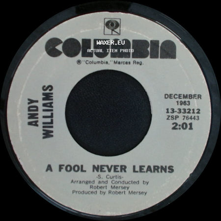 Andy Williams - Love Theme From "The Godfather" (Speak Softly Love) / A Fool Never Learns side B