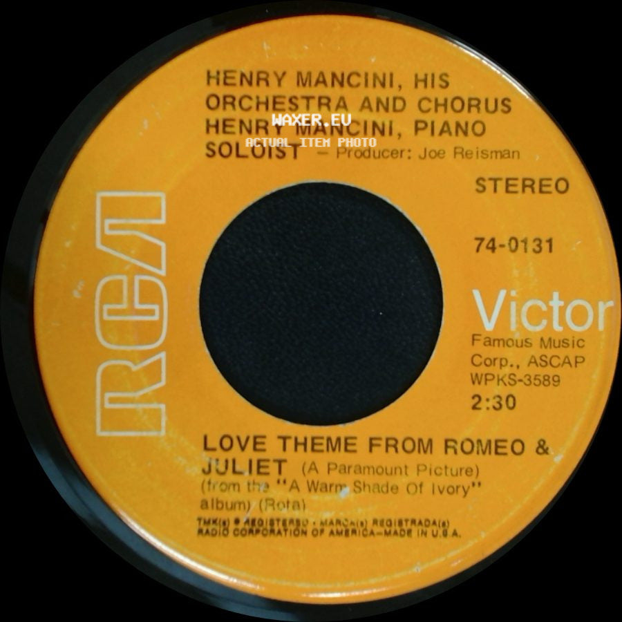Henry Mancini And His Orchestra - Henry Mancini, Piano Soloist / Henry Mancini, His Orchestra And Chorus Henry Mancini, Piano Soloist - The Windmills Of Your Mind / Love Theme From Romeo & Juliet side B