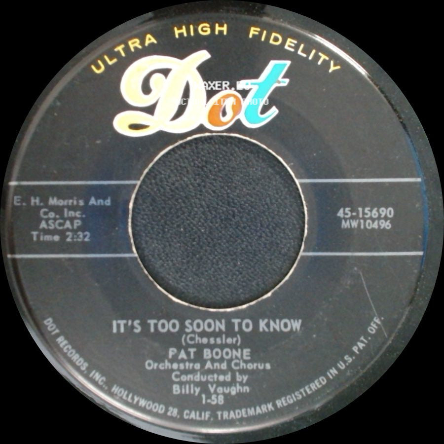 Pat Boone - A Wonderful Time Up There / It's Too Soon To Know side B