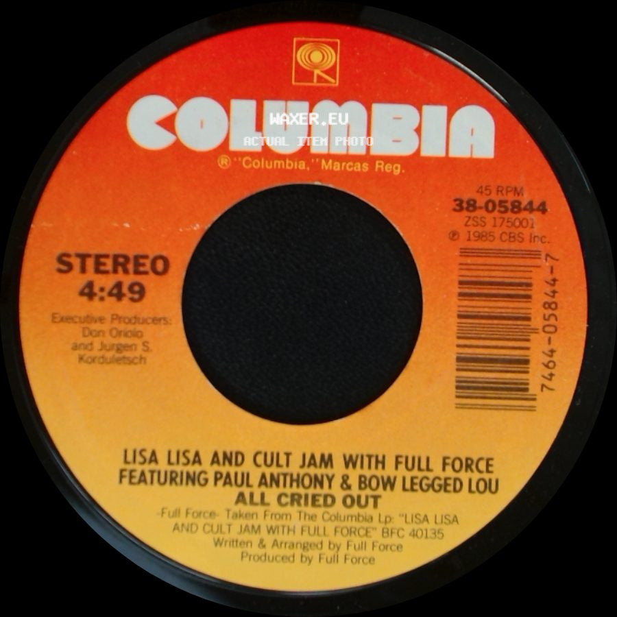 Lisa Lisa And Cult Jam With Full Force Featuring Paul Anthony & Bow Legged Lou / Lisa Lisa And Cult Jam With Full Force - All Cried Out / Behind My Eyes side A