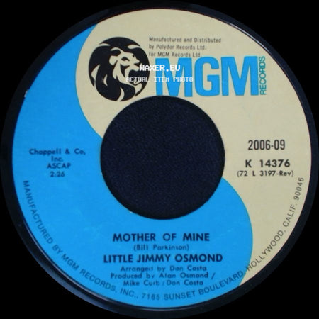 Little Jimmy Osmond - Long Haired Lover From Liverpool / Mother Of Mine side B
