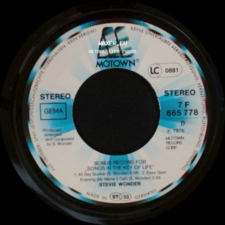 Stevie Wonder - Saturn / Ebony Eyes / Bonus Record For "Songs In The Key Of Life" side B