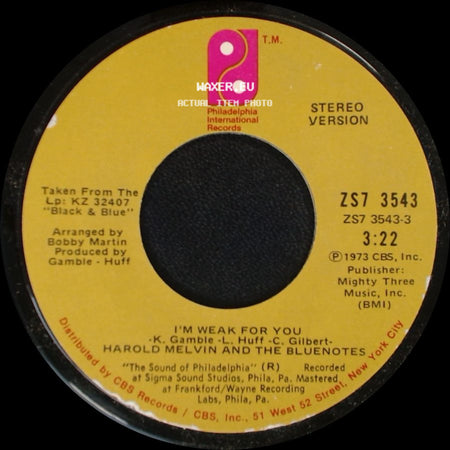 Harold Melvin And The Bluenotes - Satisfaction Guaranteed (Or Take Your Love Back) / I'm Weak For You side B