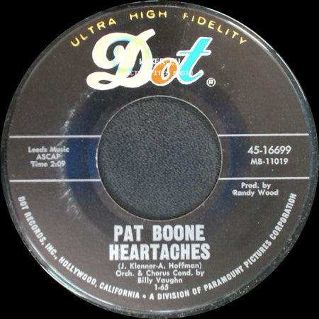 Pat Boone - Blueberry Hill / Heartaches side B