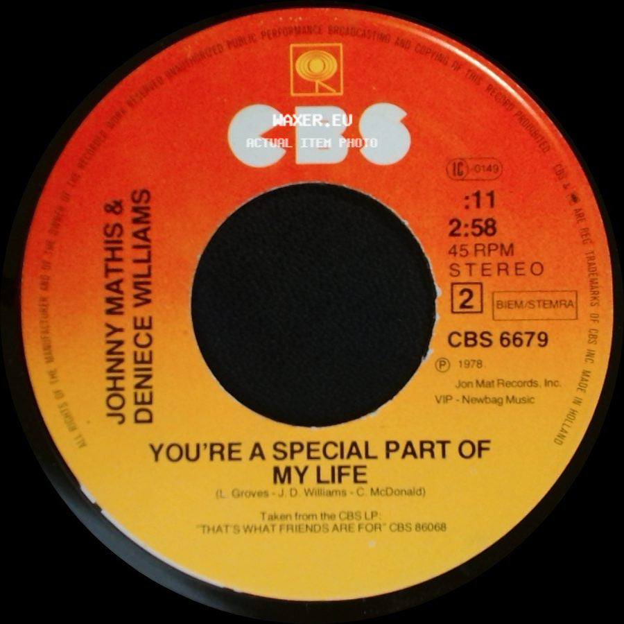 Johnny Mathis & Deniece Williams - Just The Way You Are / You're A Special Part Of My Life side B