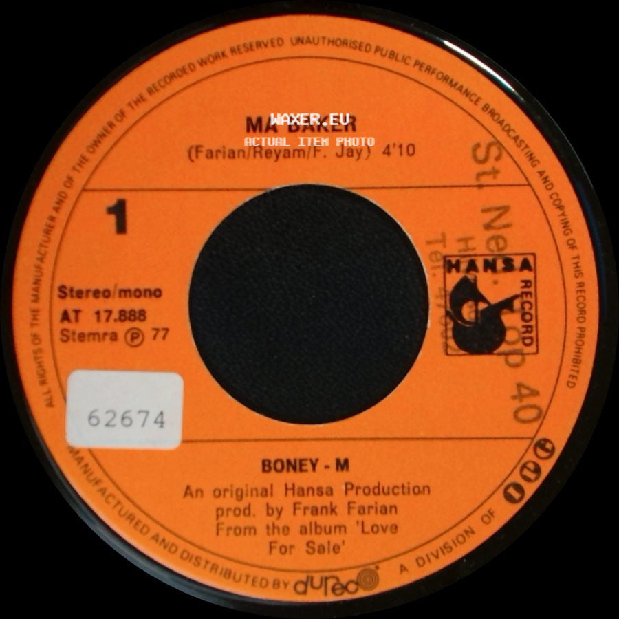 Boney M - Still I'm Sad / Ma Baker side B