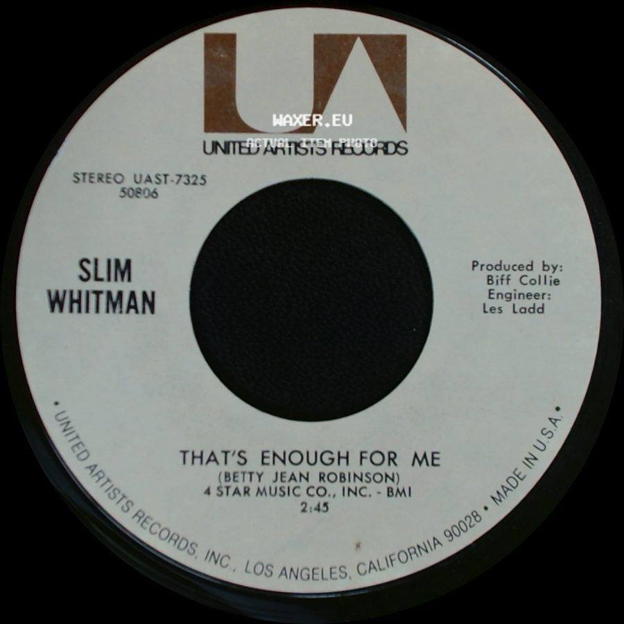 Slim Whitman - It's A Sin To Tell A Lie / That's Enough For Me side B