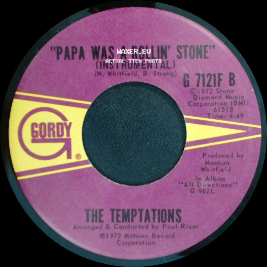 The Temptations - Papa Was A Rollin' Stone (Instrumental) / Papa Was A Rollin' Stone side A