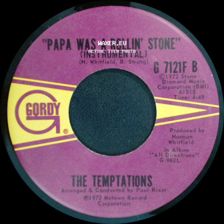 The Temptations - Papa Was A Rollin' Stone (Instrumental) / Papa Was A Rollin' Stone side A