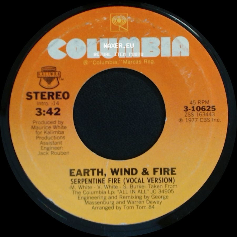 Earth, Wind & Fire - Serpentine Fire (Vocal Version) / Serpentine Fire (Instrumental Version) side A