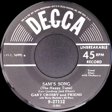 Gary Crosby And Friend With Matty Matlock's All-Stars / Gary Crosby And Friend - Play A Simple Melody / Sam's Song (The Happy Tune) side B