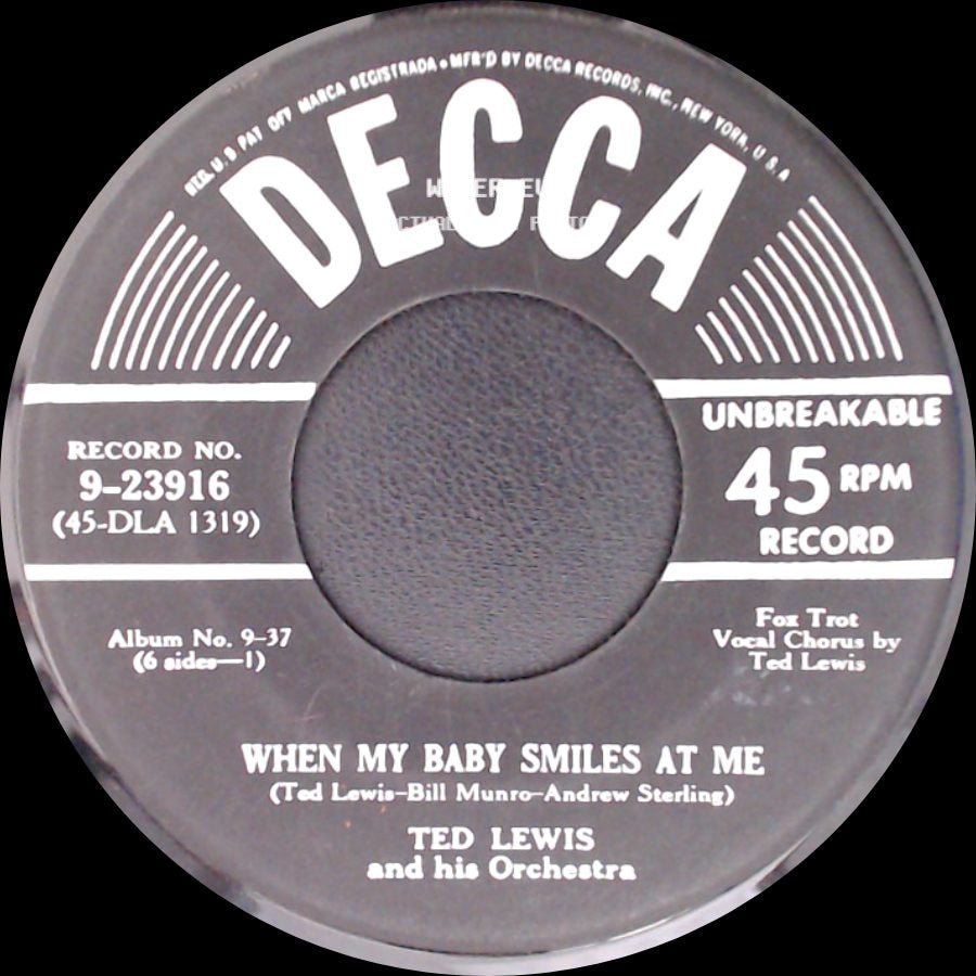 Ted Lewis And His Orchestra - She's Funny That Way / When My Baby Smiles At Me side B