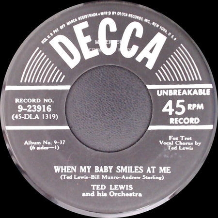 Ted Lewis And His Orchestra - She's Funny That Way / When My Baby Smiles At Me side B