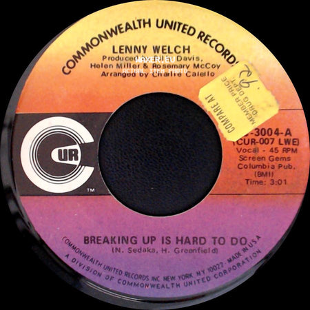 Lenny Welch - Breaking Up Is Hard To Do / Get Mommy To Come Back Home side A