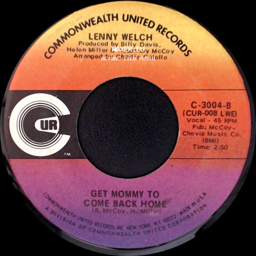 Lenny Welch - Breaking Up Is Hard To Do / Get Mommy To Come Back Home side B