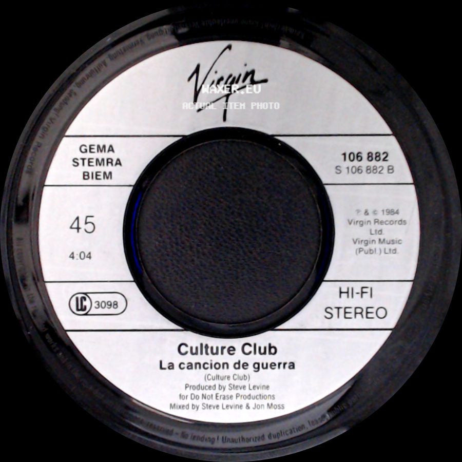 Culture Club - La Cancion De Guerra / The War Song side A
