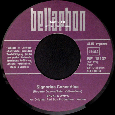 Shuki & Aviva - I'll Never Let You Go / Signorina Concertina side B
