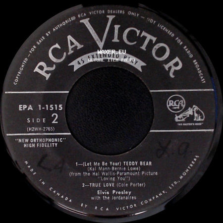 Elvis Presley With The Jordanaires - Loving You / Party / (Let Me Be Your) Teddy Bear / True Love side B