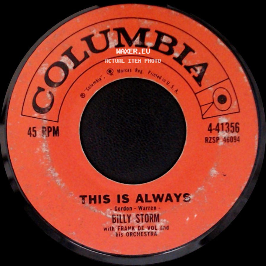 Billy Storm / Billy Storm With Frank De Vol And His Orchestra - This Is Always / I've Come Of Age side A