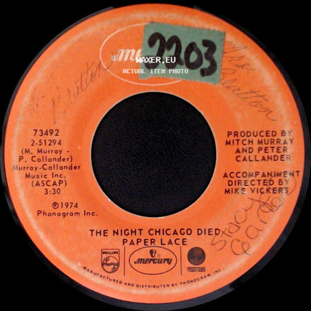 Paper Lace - Can You Get It When You Want It / The Night Chicago Died side B