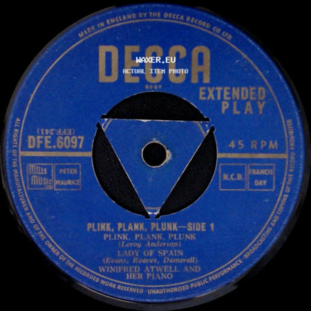Winifred Atwell And Her Piano - Plink, Plank, Plunk - Side 1 / Plink, Plank, Plunk - Side 2 side A
