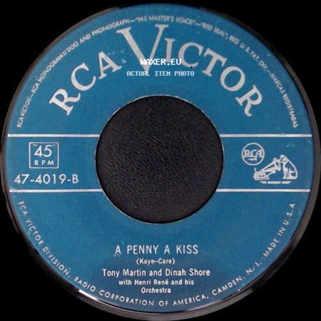 Tony Martin And Dinah Shore With Henri René And His Orchestra / Dinah Shore And Tony Martin - A Penny A Kiss / In Your Arms side A