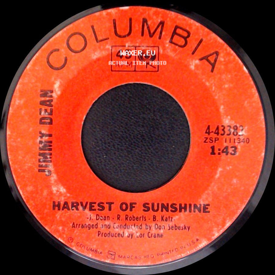 Jimmy Dean - Under The Sun / Harvest Of Sunshine side B