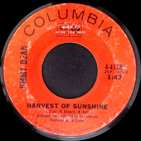 Jimmy Dean - Under The Sun / Harvest Of Sunshine side B