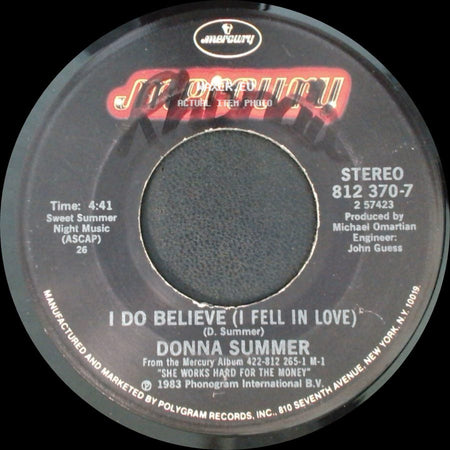Donna Summer - She Works Hard For The Money / I Do Believe (I Fell In Love) side B