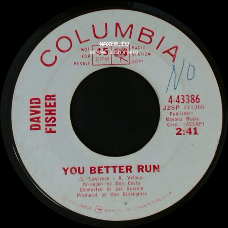 David Fisher - You Better Run / The Twelfth Of Never side A