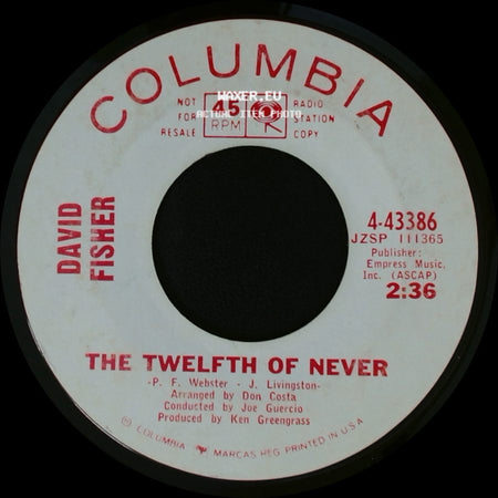 David Fisher - You Better Run / The Twelfth Of Never side B