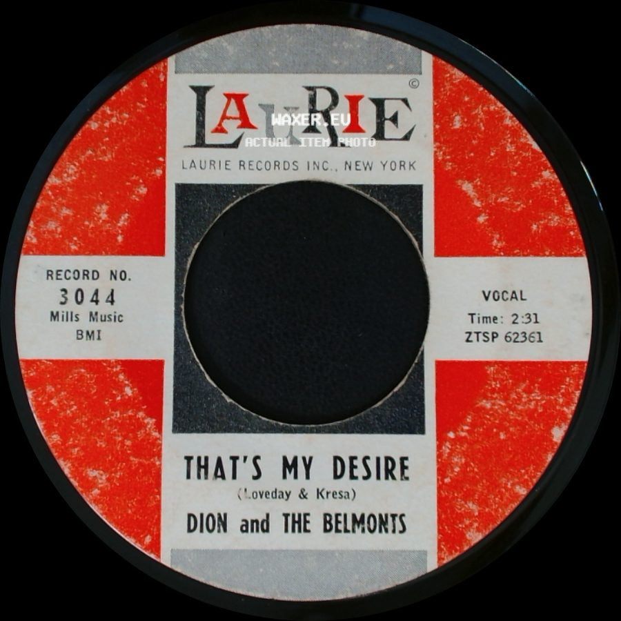 Dion And The Belmonts - Where Or When / That's My Desire side B