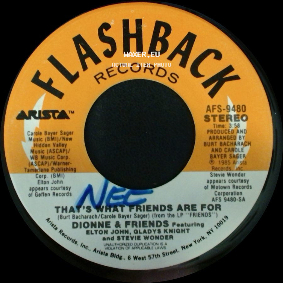 Dionne & Friends Featuring Elton John, Gladys Knight And Stevie Wonder / Dionne Warwick - That's What Friends Are For / Two Ships Passing In The Night side A
