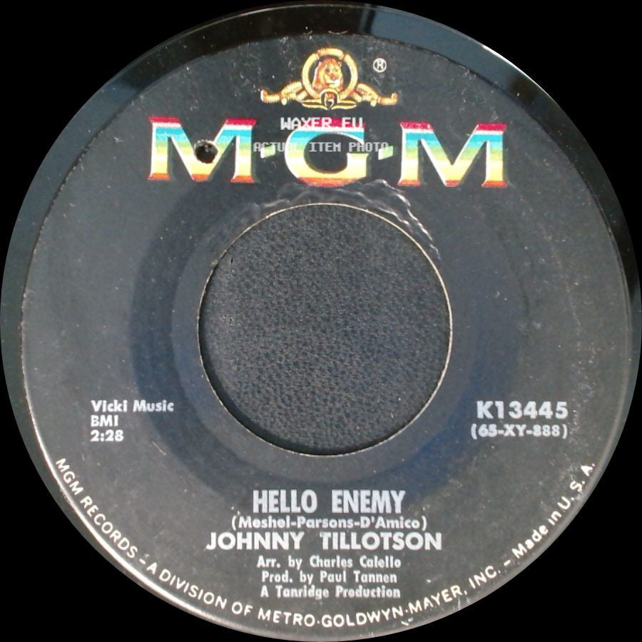 Johnny Tillotson - I Never Loved You Anyway / Hello Enemy side B