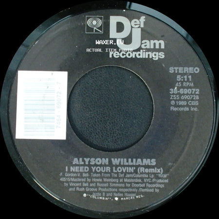 Alyson Williams - Just Call My Name / I Need Your Lovin' (Remix) side B