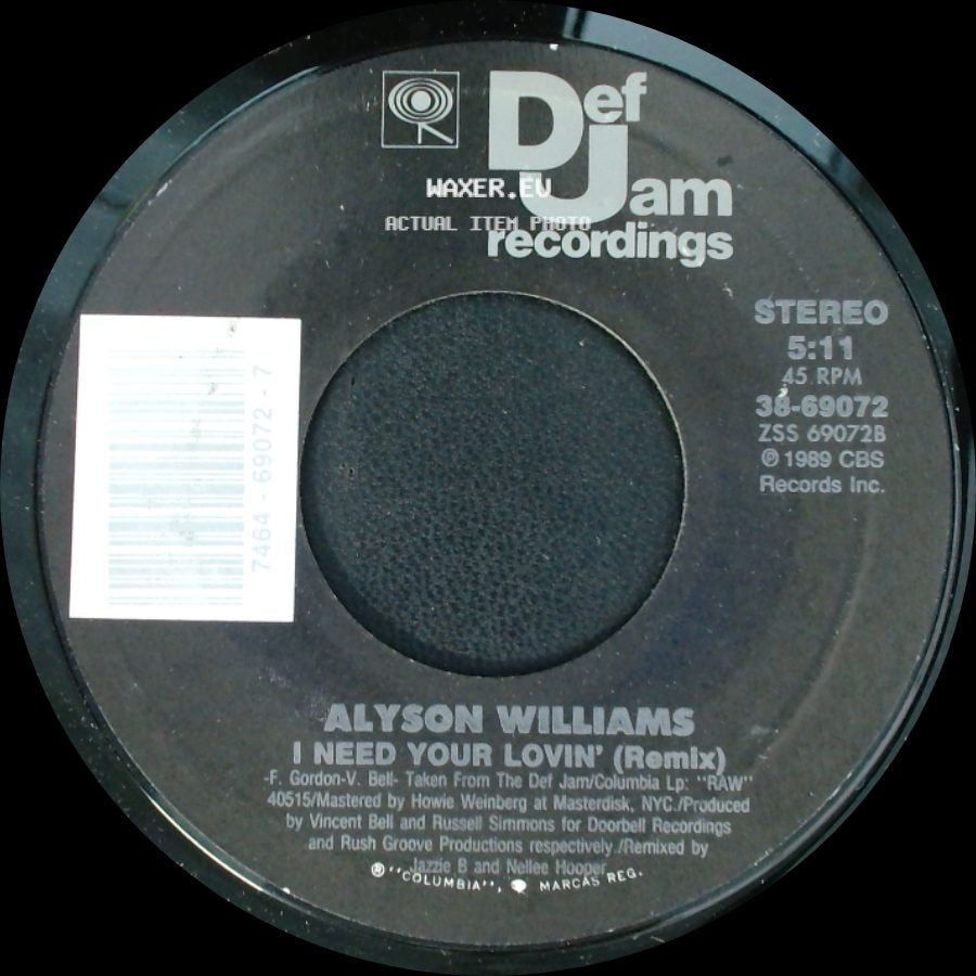 Alyson Williams - Just Call My Name / I Need Your Lovin' (Remix) side B