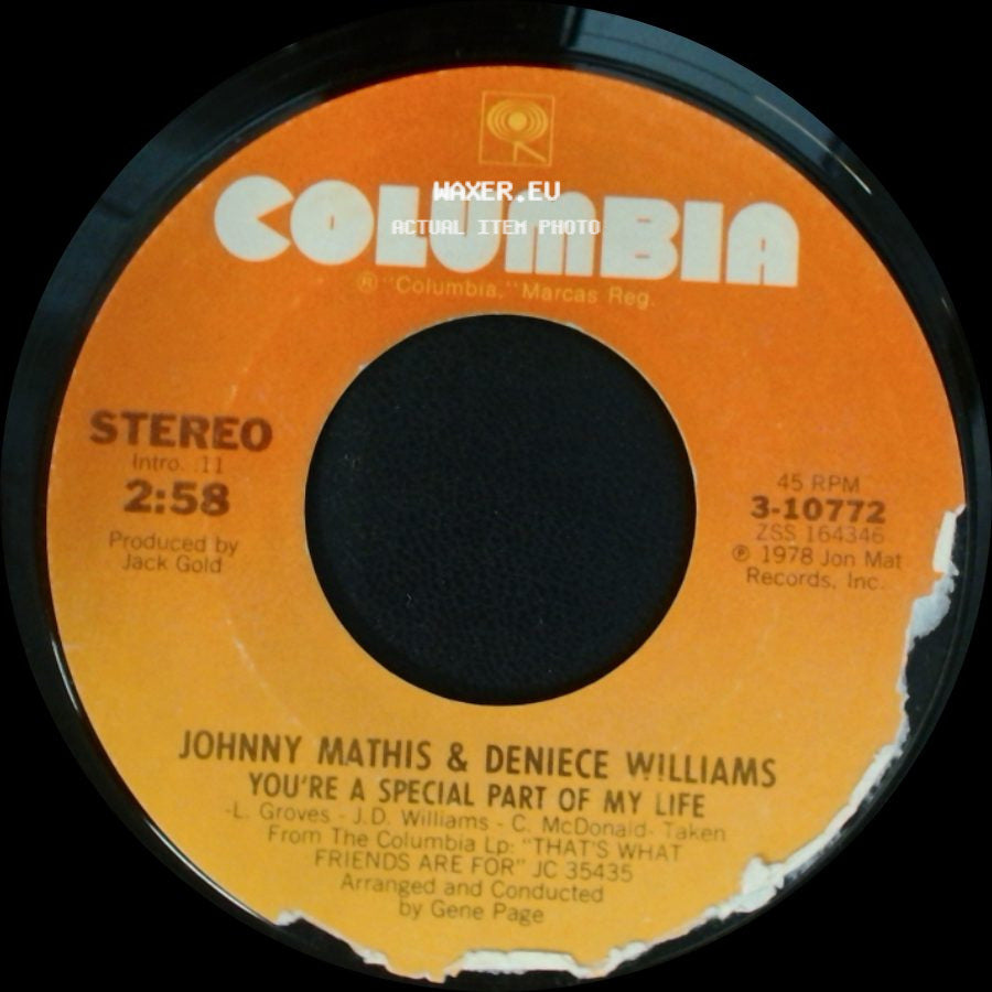 Johnny Mathis & Deniece Williams - You're A Special Part Of My Life / You're All I Need To Get By side A